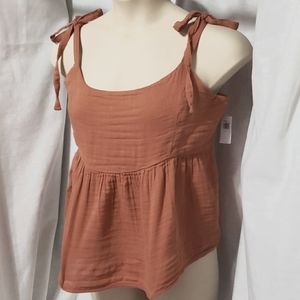 Old Navy. NWT. Rust; Babydoll; Crop Top; Lined;.Gauze Like; 100% Cotton. Size L.